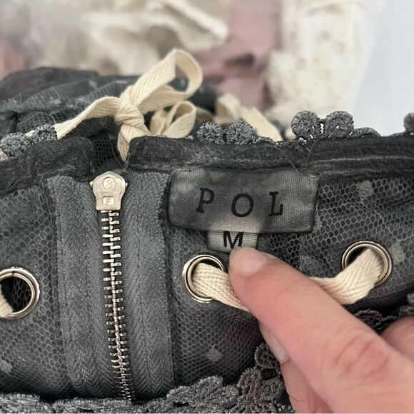 NEW Pol Boho Lace Acid Wash Back Lace Tie Zip Tank Grey Medium Whimsigoth Witchy - Picture 4 of 7